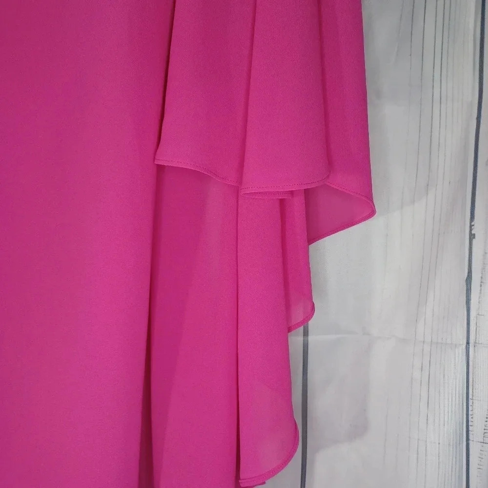 Vince Camuto Hot Pink layered drape chiffon boho flowy Flounce dress size 8 - Picture 4 of 15